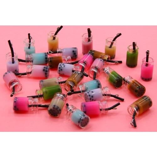 10pcs Colorful Resin Pearl Milk Tea Charms DIY Handmade Earrings Bracelet Necklace Milk Tea Bottle Pendant for Jewelry