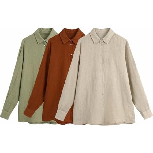 PUWD Casual Woman Solid Loose Linen Shirt 2021 Spring Basic Female Soft Long Sleeve Shirts Ladies Chic Oversized Tops