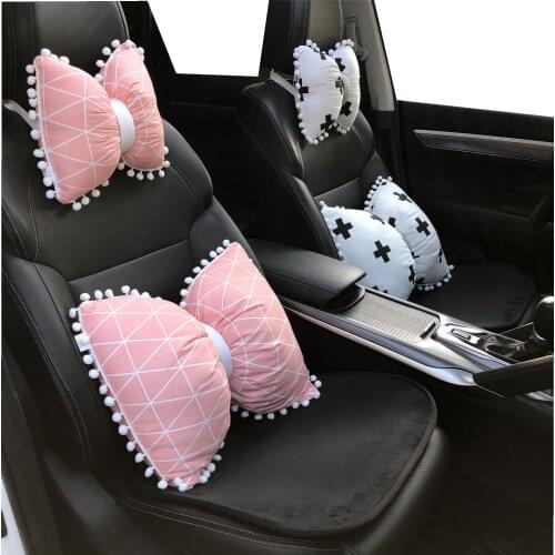 Pink girls Bow Bowknot pillows toy Cartoon Car Accessories Neck Rest pillow Headrest waist pillow cushion kids room decoration
