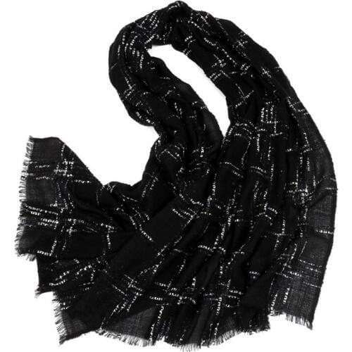 High grade pure wool women classic printed big thin scarfs shawl pashmina 88x210cm small tassel black color