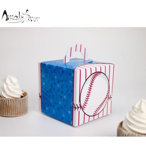 Sports Theme Baseball Square Favor Box Candy Gift Box Cupcake Box Sport Meeting Birthday Decorations Party Container Supplies