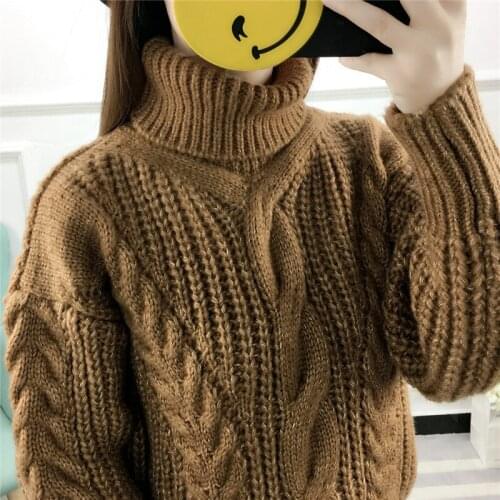 Turtleneck Sweater Women Coarse Wool Knitted Sweaters Pullover New Autumn Winter Korean Loose Twist Knit Sweater Jacket Top 2021