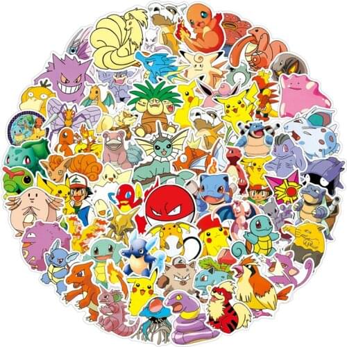 Takara Tomy Pokemon 100 Pcs Graffiti Stickers Animation Pikachu Waterproof Laptop Suitcase Childrens Stickers Room Decoration