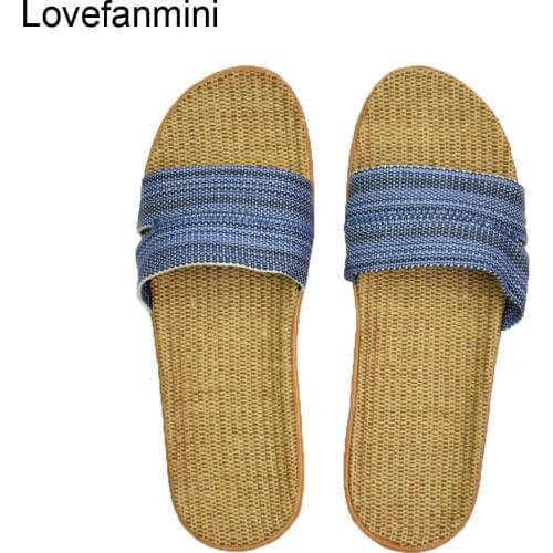 Natural linen slippers summer home indoor sandals mens womens unisex spring and autumn couples landing guests flax Non-slip526