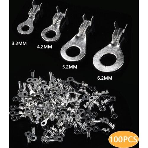 100Pcs 3.2mm/4.2mm/5.2mm/6.2mm O-shape Wire Crimp Terminal Fork Terminal Lug