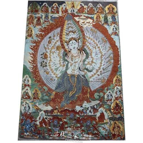 36 inch Tibet Silk embroidery gold silk embroidery,Nepal, Thousand hands Goddess of mercy Buddha Thangka Paintings Mural