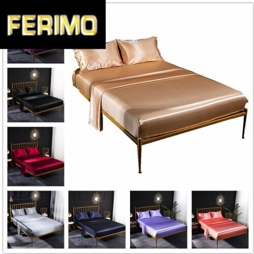 High quality Bedsheet Satin Silk Mattress Cover Set King Size satin Bedsheet Smooth Soft Cool 2pcs Bed Sheets 2pcs pillowcase