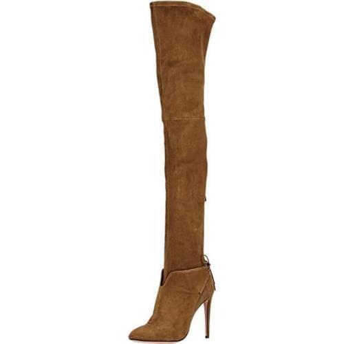 Shoes Woman Heels Faux Suede Over The Knee Boots Thin Leg Back Zipper Butterfly-knot Women Thigh High Boots Stiletto Heels