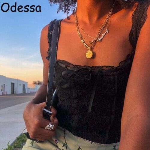 Odessa Black Women Sexy Off Shoulder Lace Corset Top Summer Spaghetti Strap Hollow Bow Tube Party Wrap Tank Cropped Tops Apricot