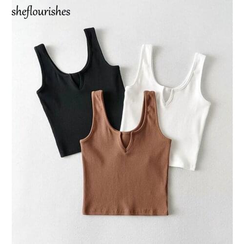 Casual Tank Top Women Vintage Tops Sleeveless V neck Tops Korean Joggers Women Crop Top Ribbed Basic Corset Cropped Top Black