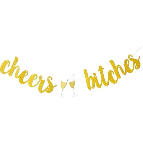 Gold Sparkly Cheers Bitches Photo Backdrop Birthday Party Banner Bachelorette Party Banner Party Decorations