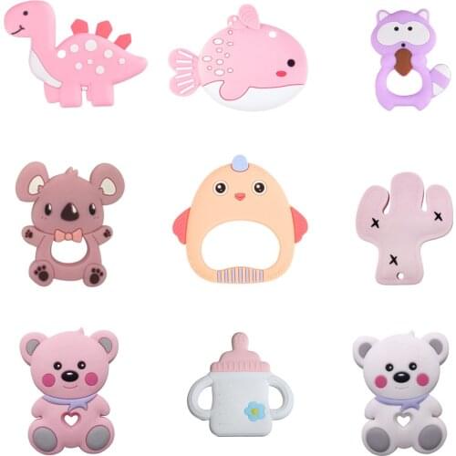 Food Grade Silicone Teethers Animal Fox Koala Baby Ring Teether Infant Baby Silicone Chew Charms Kids Teething Gift Toddler Toys