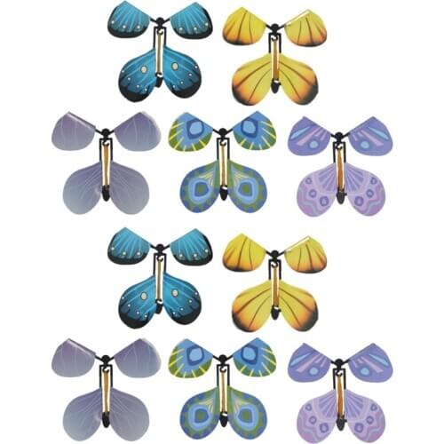 10pcs/set Simulation Flying Butterfly Rubber Band Powered Fly Butterfly Toy Children Magic Performance Prop Great Surprise Gift