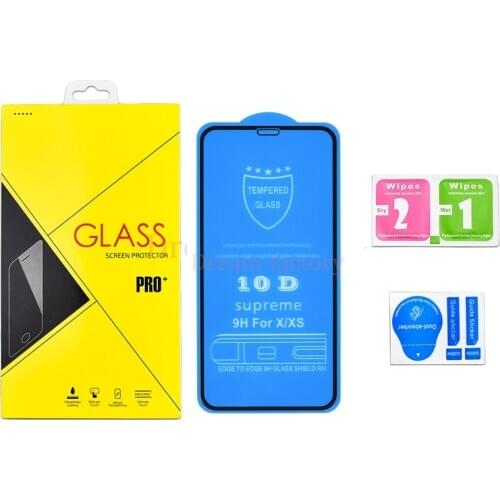 100PCS 10D Full Cover Tempered Glass Screen Protector for iPhone 11 12 Pro Max 6 6s 7 8 Plus X Xs Max Xr With Package