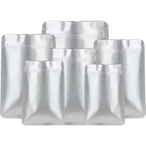 100Pcs/Lot Pure Aluminum Foil Zip Lock Bag with Round Corner Self Seal Reclosable Reusable Food Snack Candy Tea Pack Pouches