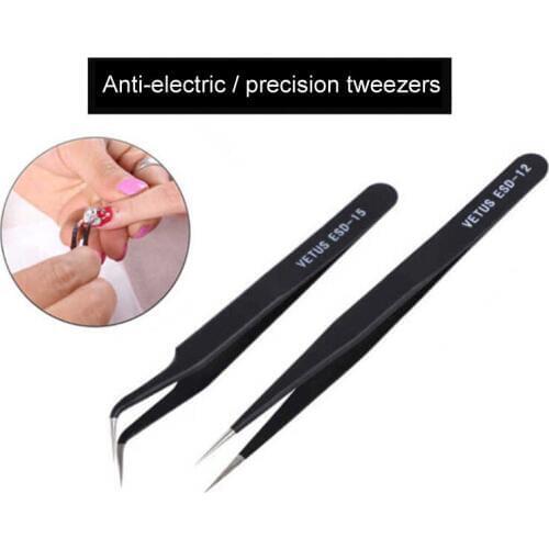 2 Pcs Sewing Accessories Tools Straight Head Anti Static Excellent Quality Tweezers Bend Mobile Phone Electronic Repair