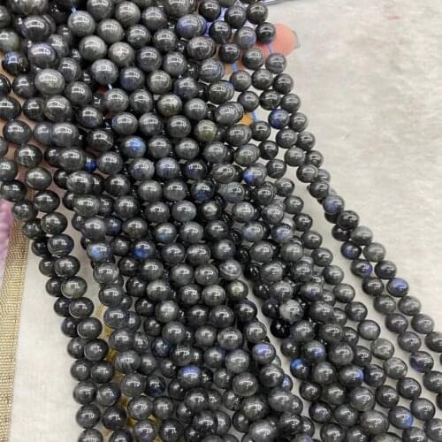 6/8/10mm Natural Black Labradorite Beads With Blue Light Round DIY Loose Stone Beads For Jewelry Making Bracelet Necklace 15