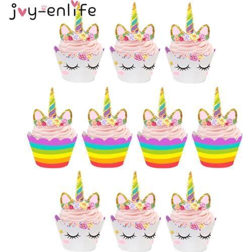 Unicorn Party 24pcs Unicorn Cake Cupcake Wrappers Cake Toppers Baby Shower Kids Unicornio Birthday Party Decorative Supplies