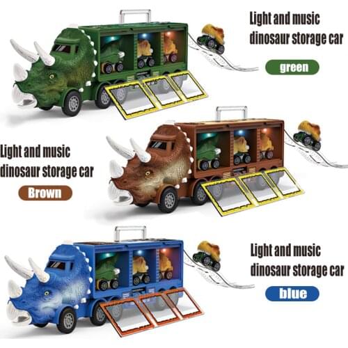Dinosaur Transport Truck Pull Back Dino Car Vehicle Container Storage Model Lighting Music Kids Toys Boys Children Birthday Gift