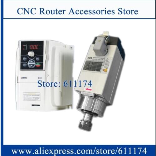 HQD air cooled spindle motor 1.5kw ER20 wood working spindle motor AC220V 18000RPM & 1.5kw AC220V frequecy VFD Inverter