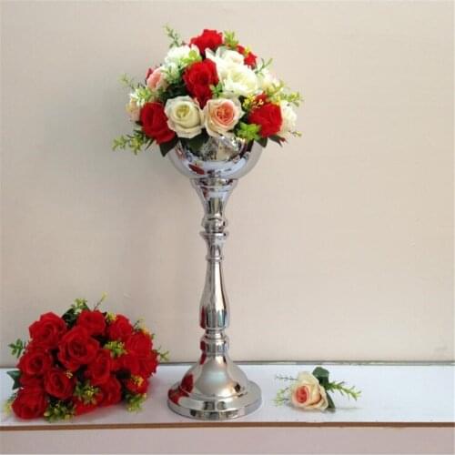 Classic silver finish 55 cm table flower vase wedding event or party road lead home decor metal candlestick 1 lot = 10 pcs