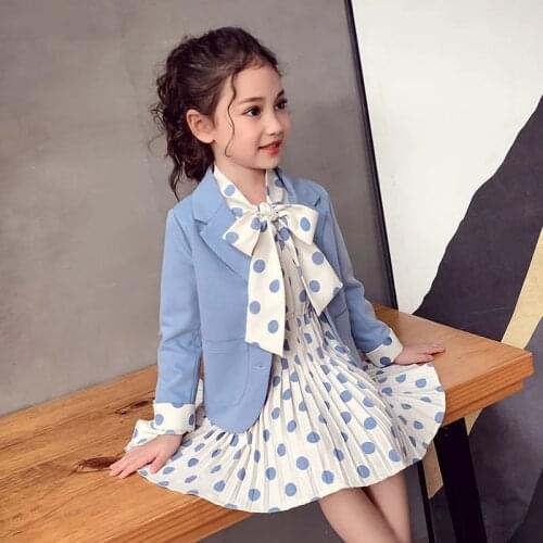 Girls Clothing Set 2PCS Blazer +Dress childrens clothing girls baby spring autumn clothes girls dot dress cloth set suit