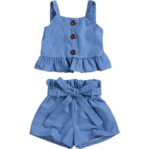 Baby Girl Clothing Sets Summer New Girl Fashion Short Sling Top + Bow Shorts Two-Piece Suit Solid Color Children Clothing 1-6 Y