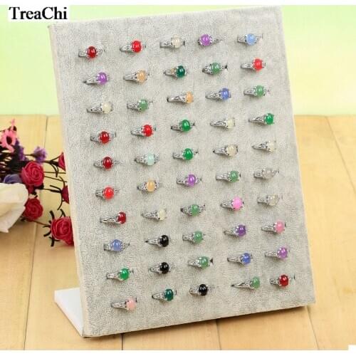 Creative L-type 50 Slots Ring Display Stand Square Velvet Earrings Display Stand Jewelry Display Rack Rings Holder