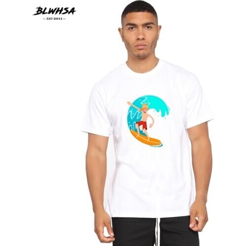 BLWHSA Surfer Printed T Shirt Men Fashion Summer Short sleeve Cotton Funny T-shirt Cool Design Surfer Print Plus Size Tops Tees