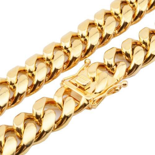 16mm Wide Strong Mens Cuban Miami Link Necklace 316L Stainless Steel Cool Clasp Gold Casting Curb Chain Biker Jewelry 7-40inch