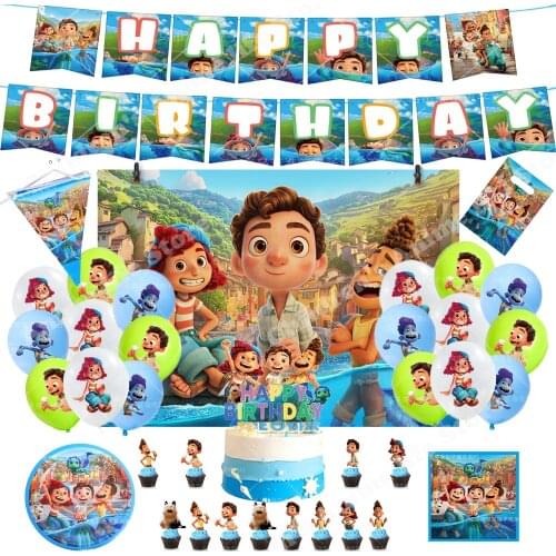 Disney Pixar Luca Theme Happy Birthday Party Decoration Supplies Sea Monster Boy Disposable Tableware Cartoon Party Balloons Set