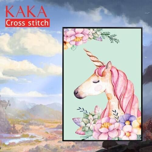 KAKA cross stitch kits embroidery needlework sets,5D DIY Animal paintings,Home Decor Room,11CT full embroidery,cartoon Unicorn
