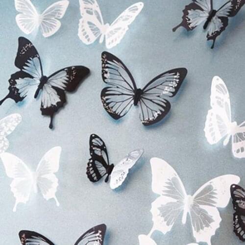 18 Pcs 3D Butterfly Shape Decals Fridge Wall Stickers DIY Art Room Home Decor For Kitchen Living Room Decoration Wallpaper