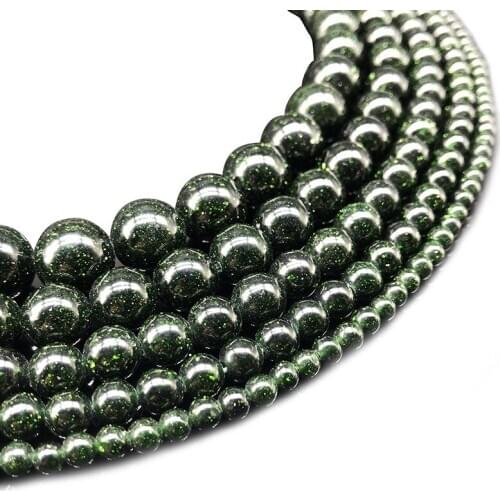 Natural Gem Stone Bead Dark Green Sand Stone 4 6 8 10 12mm Round Loose Beads Ball Fit Diy for Charms Jewelry Making
