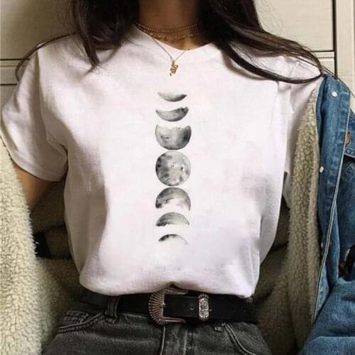 New Fashion Moon Print Women T Shirt Harajuku 90s Ulzzang O Neck Short Sleeve T-Shirt Summer Tees Casual Female Tops