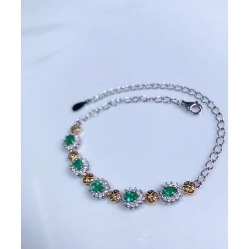 New Natural Emerald Bracelet 925 Silver Two-tone Electroplating Ladies Fine Jewelry
