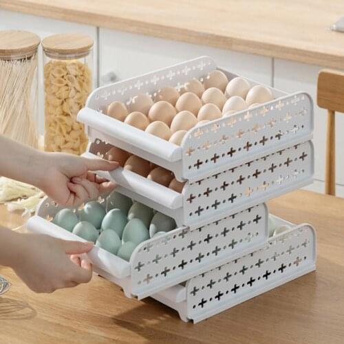 Anti-slip Greyish White Refrigerator Dispenser Egg Storage Box for Cooking