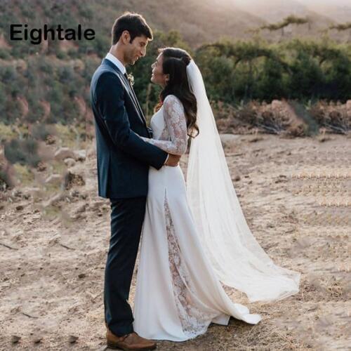 Eightale Boho Long Sleeve Wedding Dresses 2019 O-Neck Wedding Gowns Beach Princess Custom Made Cheap Bride Dress Free Shipping
