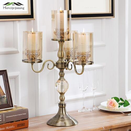Candle Holder Table Crystal Candlestick Geometric Candle Holders Bronze 58cm for Wedding/Dinner Decoration Candelabra GZT74