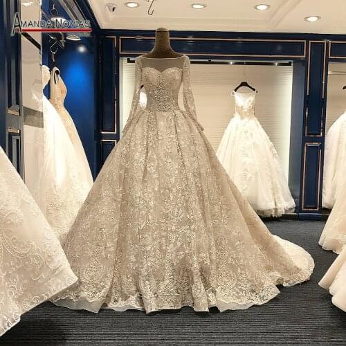 2018 Long Train Luxury Real Photos Wedding Dresses Amanda Novias