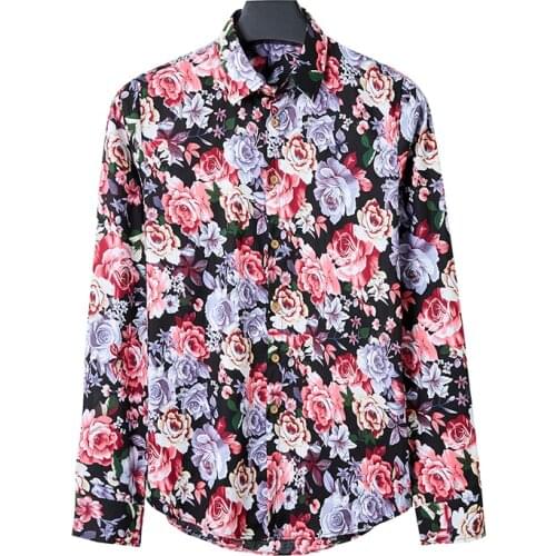 Shirts for Men 2021 New High Quality Mens Print Single Breasted Slim Hip Hop Long Sleeve Mens Print Shirt