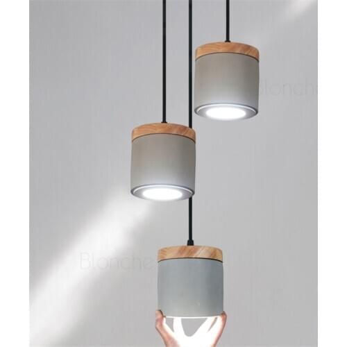 Modern Led Cement Pendant Lamps Round Wood Hanging Lights Loft Fixtures for Living Room Bedroom Kitchen Decor Nordic Luminaire