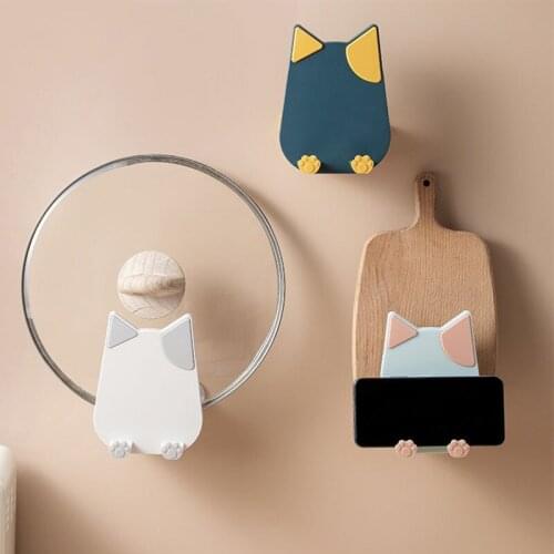 Cute Cartoon Cat Pot Lid Rack Pot Shovel Container Household Kitchen Organizer Shelves Wall Shelf Multifunctional Storage Rack