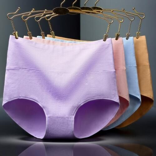 IZICFLY Hot Sale Solid Plus Size Panties Cotton Female High Waist Underwear Women Briefs Breathable Panty-Random Color-3 Pcs