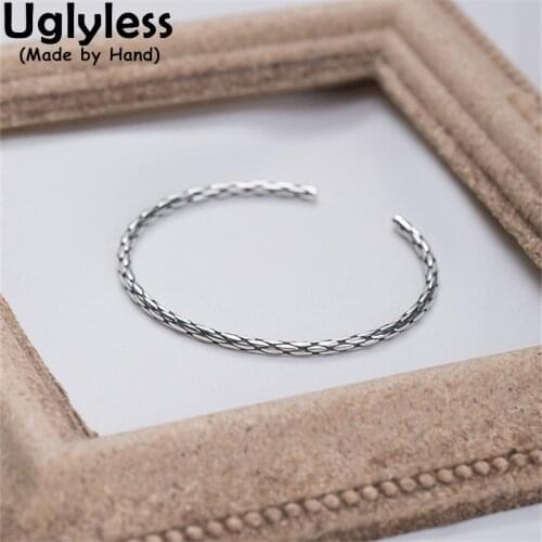 Uglyless Simple Twists Thai Silver Vintage Jewelry Sets for Women 925 Silver Twisted Rings Bangles Korean Stylish Retro Bijoux