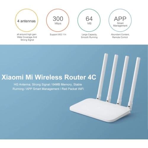Xiaomi Mi WIFI Router 4C 64 RAM 300Mbps 2.4G 802.11 b/g/n 4 Antennas Band Wireless Routers WiFi Repeater Mihome APP Control