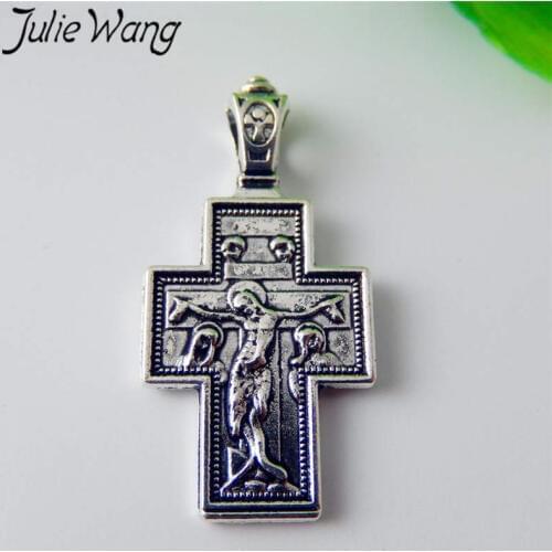 Julie Wang 8 pcs Jesus Rosary Cross Crucifix Charms Antique Silver Color For Necklace Pendants Earrings Jewelry Making Accessory