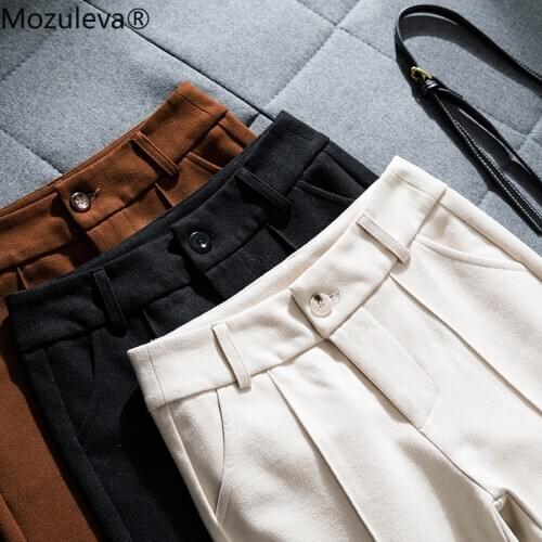 Mozuleva Spring Thicken Women Pencil Pants Plus Size Wool Pants Female 2021 Autumn High Waist Loose Trousers Capris Good Fabric