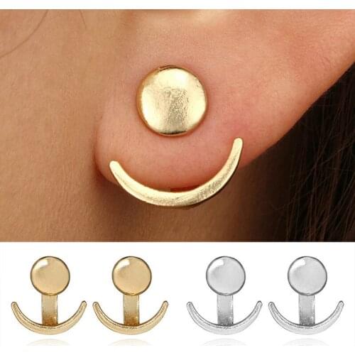 Trendy Retro Simple Moon Stud Earrings Geometric Round Silver Gold Color For Women Sun Moon Earrings Jewelry Gifts