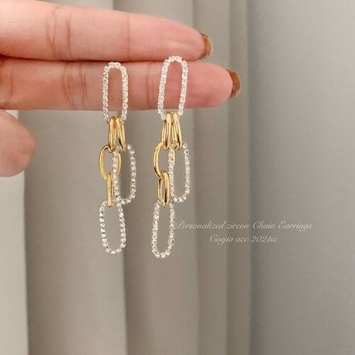 Temperament Long Tassel Crystal Drop Earrings 2021 trend Geometric Rhinestone Drop Earrings for Women luxury Fashion jewelry